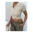 Вязаная укороченная блузка с воротником-поло Vogue | Sumka