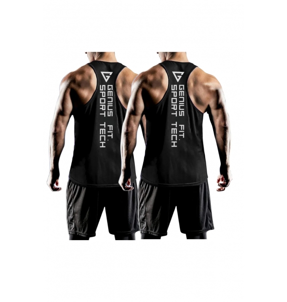 Набор из 2 мужских футболок Dry Fit с Y-образной спинкой для тренажерного зала и фитнеса Genıus-fit2 | Sumka