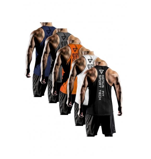 Набор из 5 мужских футболок для тренировок и фитнеса с Y-образной спинкой Genıus-fit5 | Sumka