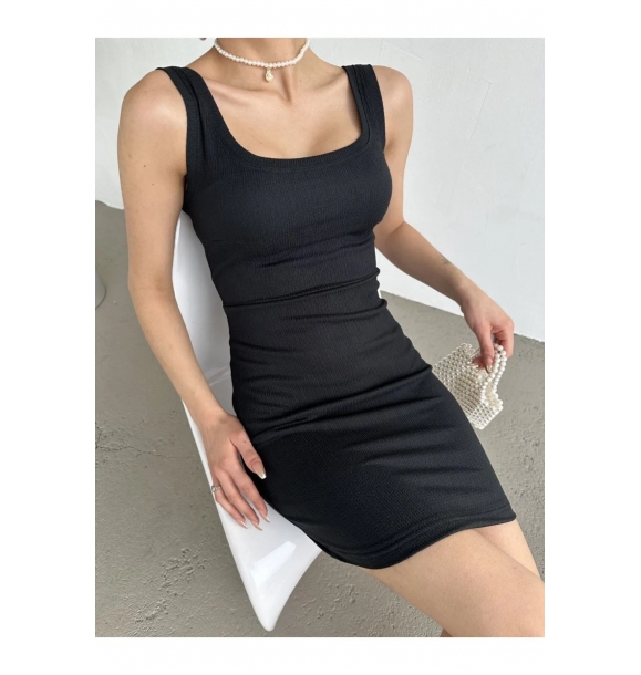 Женское черное узкое мини-короткое платье без рукавов с запахом | Sumka
