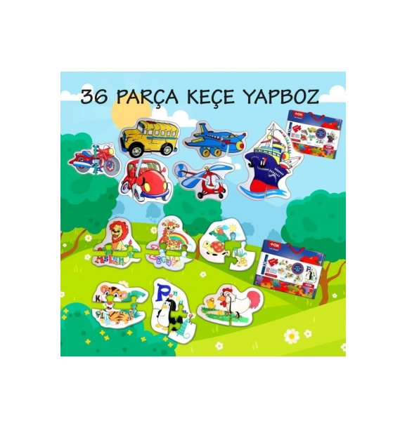 12 наборов - 36 деталей Токсические животные и транспортные средства 2+ Фетровая пазл - головоломка для 2-летних T003 T002 | Sumka