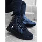 BA0159 Черные стеганые мужские спортивные ботинки на высокой подошве со шнуровкой | Sumka