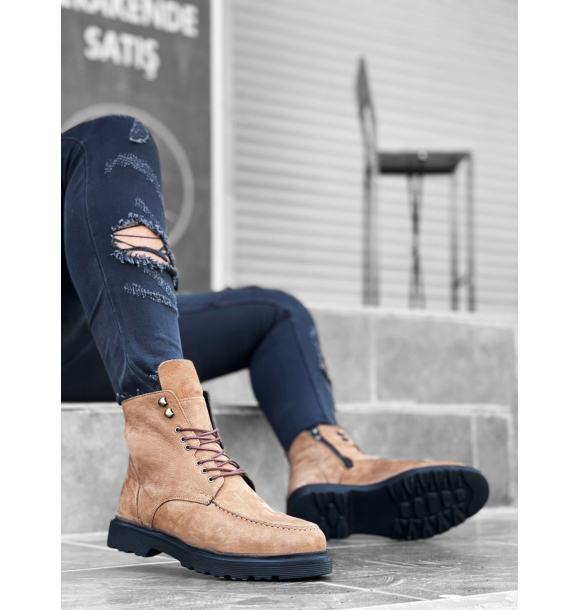 BA0212 Светло-коричневые мужские ботинки из натуральной нубуковой кожи внутри и снаружи | Sumka