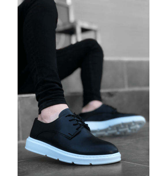 BA0003 Классические повседневные мужские туфли черного и белого цвета на высокой подошве со шнуровкой | Sumka