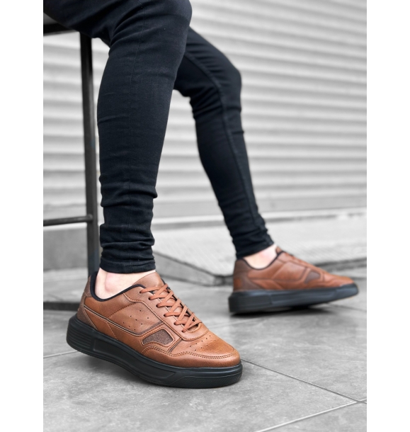 BA0221 BOA Светло-коричневые мужские туфли на толстой высокой подошве со шнуровкой | Sumka