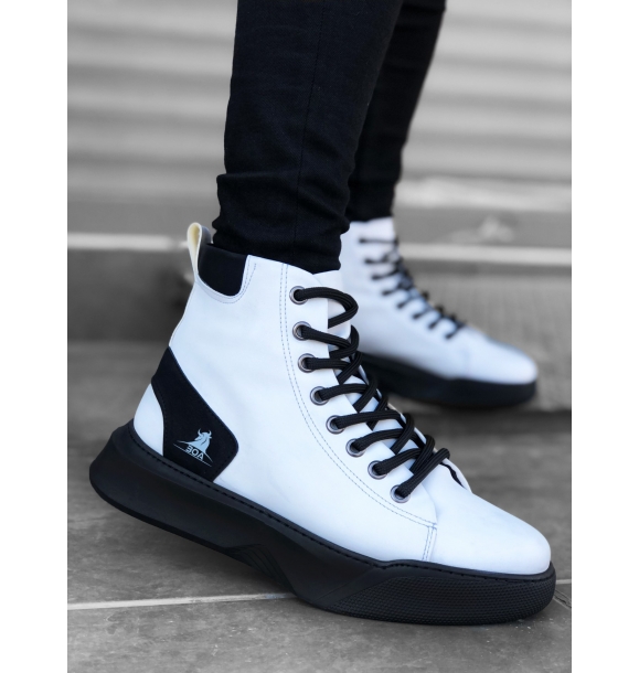 BA0155 Мужские спортивные ботинки на белой и черной подошве на высокой подошве со шнуровкой | Sumka
