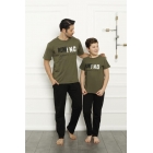 Семейный пижамный комплект цвета хаки Fashion Line Father Son продается отдельно 50102 | Sumka