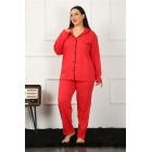 Женский красный пижамный комплект Fashion Line больших размеров на пуговицах спереди 202185 | Sumka