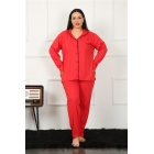 Женский красный пижамный комплект Fashion Line больших размеров на пуговицах спереди 202185 | Sumka
