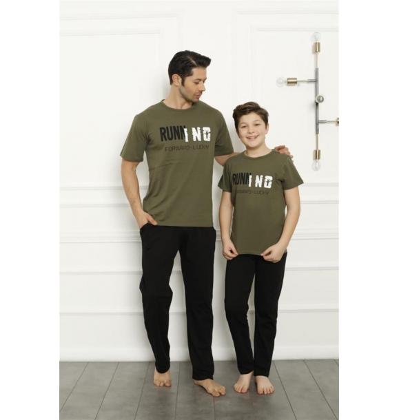 Семейный пижамный комплект цвета хаки Fashion Line Father Son продается отдельно 50102 | Sumka