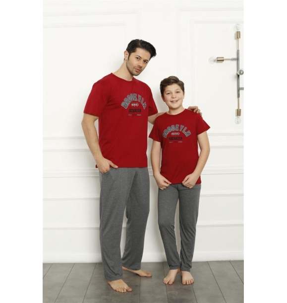 Модный красный семейный пижамный комплект с героями мультфильмов «Отец и сын» продается отдельно 50102 | Sumka