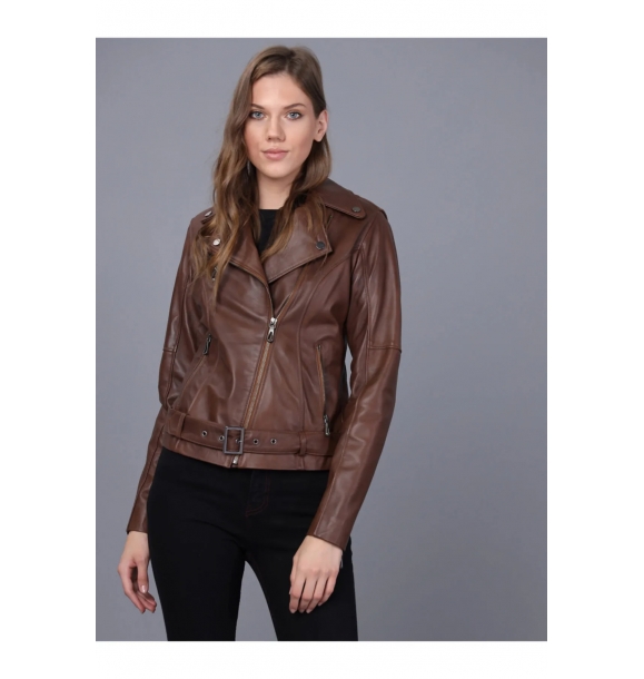 Женская коричневая кожаная куртка | Sumka
