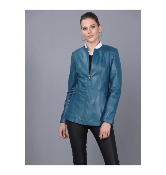 Женская кожаная куртка синего цвета Bm03 | Sumka