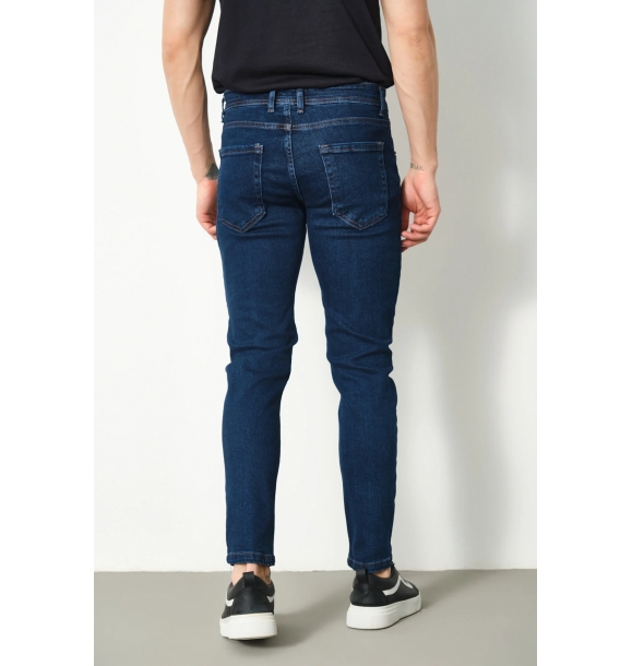 Мужские джинсовые брюки скинни, однотонные синие джинсы из лайкры | Sumka