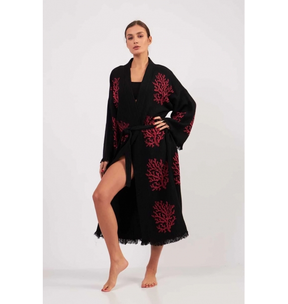 Муслиновое кимоно, 100% хлопок, халат с коралловым узором, кафтан, халат | Sumka