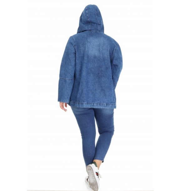 Джинсовая куртка каменно-синего размера большого размера | Sumka