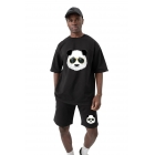 Очковая панда с принтом на широкой черной футболке большого размера и черных шортах из джерси - летний комплект. | Sumka