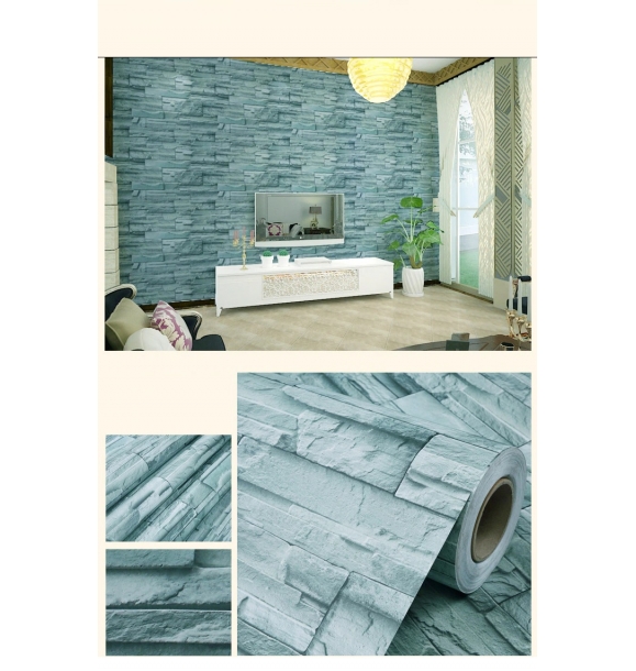 Синяя самоклеящаяся 3D обоевая бумага с рисунком кирпичного камня для стен, полок и дверей, 5 метров 60 см. | Sumka