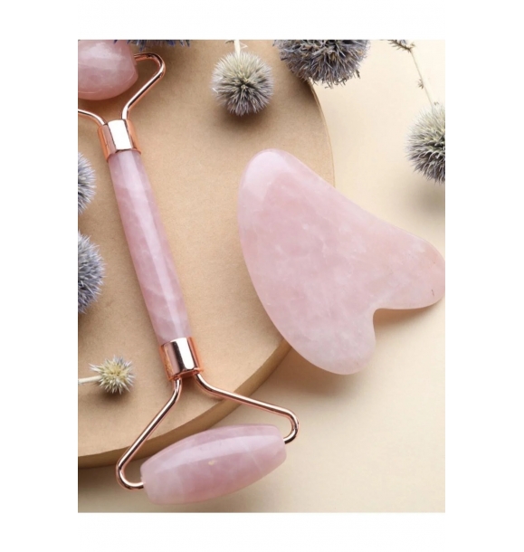 Набор из розового кварца Гуа Ша | Массажный инструмент, набор массажных камней для лица и тела | Sumka