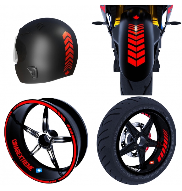 Набор наклеек Moto Rider из 4 предметов, красный на внутренний внешний обод, полоса для шлема и на крыло, Çınar Extreme | Sumka