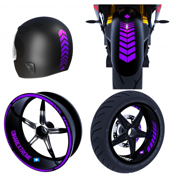 Набор Moto Rider из 4 наклеек фиолетового цвета, внутренняя внешняя полоса, на шлем и крыло Çınar Extreme | Sumka