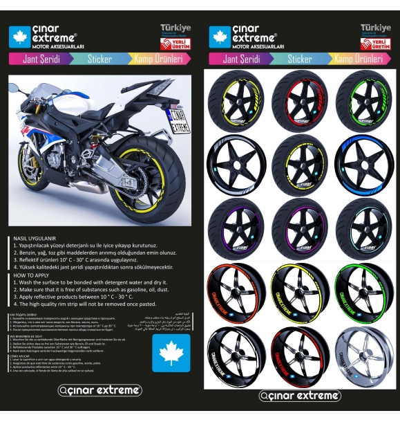 Набор наклеек Moto Rider 4 шт. Рефлективная синяя полоса для внутренней и внешней ободной полосы, шлема и крыльев Çınar Extreme. | Sumka