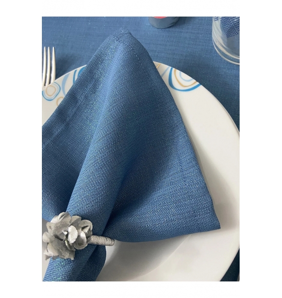 Сервировочная салфетка из гладкой льняной ткани с блестками, 6 штук, цвет индиго синий. | Sumka