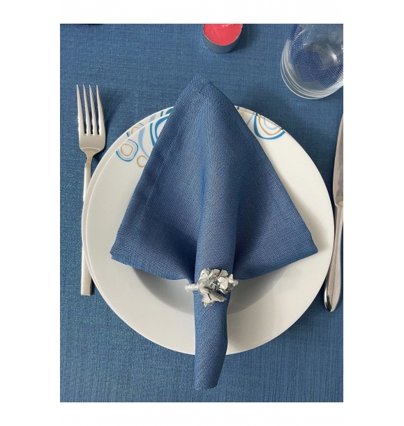 Сервировочная салфетка из гладкой льняной ткани с блестками, 6 штук, цвет индиго синий. | Sumka