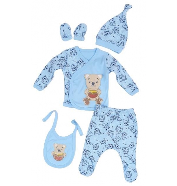 Медовый набор для мальчика с медвежьим рисунком для выписки из роддома - набор из 5 предметов. | Sumka