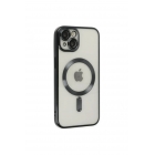Iphone 14 Plus 6,7-дюймовый силиконовый чехол с цветной кромкой и лазерной рамкой, совместимый , черный Magsafe | Sumka