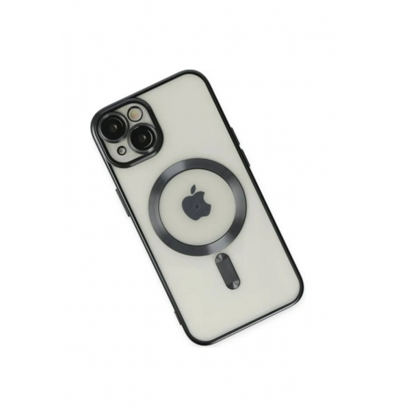 Iphone 14 Plus 6,7-дюймовый силиконовый чехол с цветной кромкой и лазерной рамкой, совместимый , черный Magsafe | Sumka