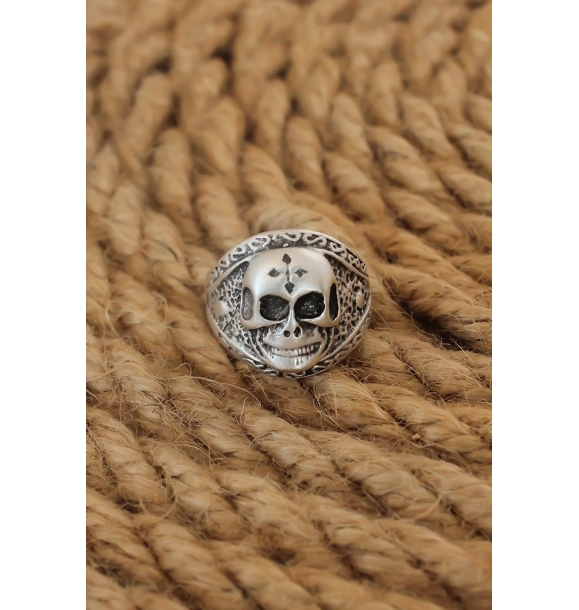 Античное серебряное кольцо с регулируемой моделью сухого черепа для мужчин. | Sumka