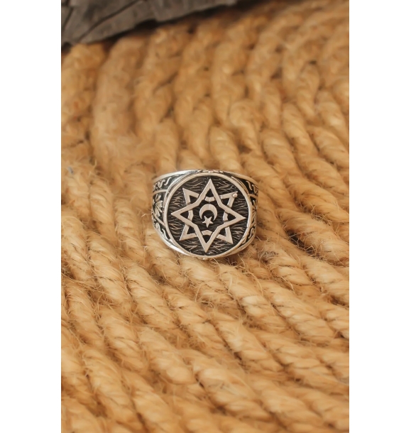 Античное серебряное кольцо с регулируемой звездой внутри звезды. | Sumka