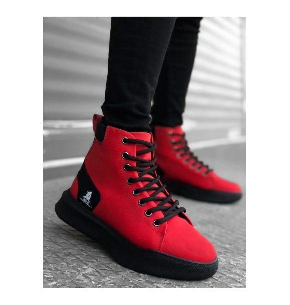 Ba0155 Мужские красные спортивные ботинки с высокой подошвой на шнурках. | Sumka