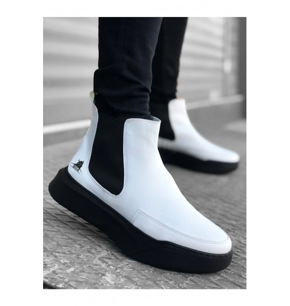 Ba0150 Ботинки для мужчин без шнурков с лентами, с высокой подошвой, белые с черной подошвой. | Sumka