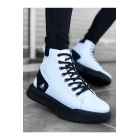Ba0155 Мужские спортивные ботинки с высокой подошвой на шнуровке, белые с черной подошвой. | Sumka