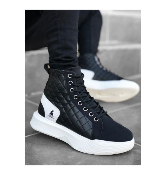 Ba0159 - черно-белые капитоне мужские высокие спортивные ботинки с шнуровкой. | Sumka