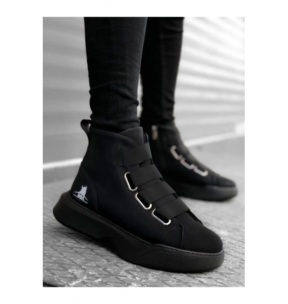 Мужские спортивные ботинки с высокой подошвой и черной подошвой с лентой Ba0142. | Sumka