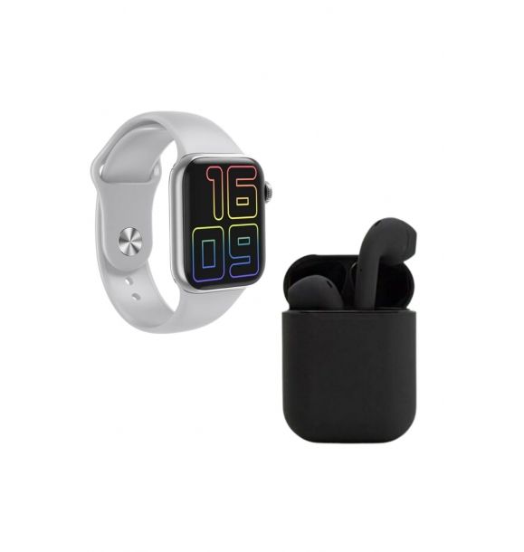 Премиум набор Hw12 с полноэкранными умными часами, черными, с Bluetooth-наушниками I12 Inpods. | Sumka