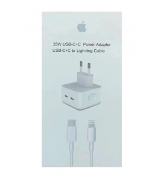 Адаптер для зарядки с двумя портами USB-C мощностью 35 Вт, совместимый с Apple, и кабель для зарядки USB-C Lightning. | Sumka