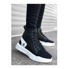 Ba0159 - черно-белые капитоне мужские высокие спортивные ботинки с шнуровкой. | Sumka