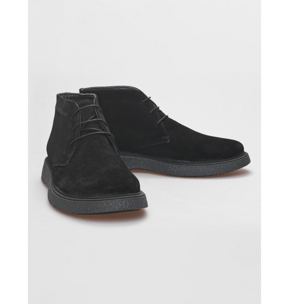Мужские повседневные ботинки на шнуровке из натуральной кожи и черной замши | Sumka