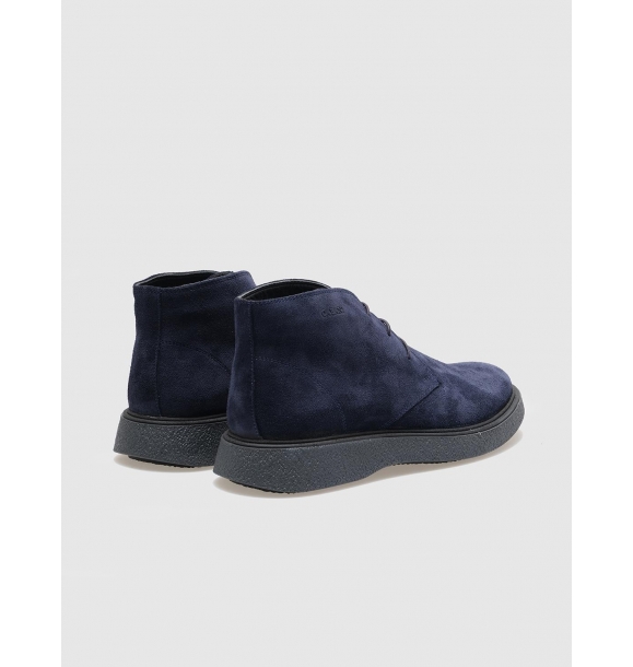Натуральные кожаные синие замшевые повседневные ботинки с шнуровкой. | Sumka