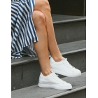 Настоящая кожа, белые шнурки, женские спортивные кроссовки. | Sumka