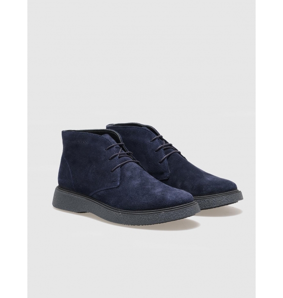 Натуральные кожаные синие замшевые повседневные ботинки с шнуровкой. | Sumka