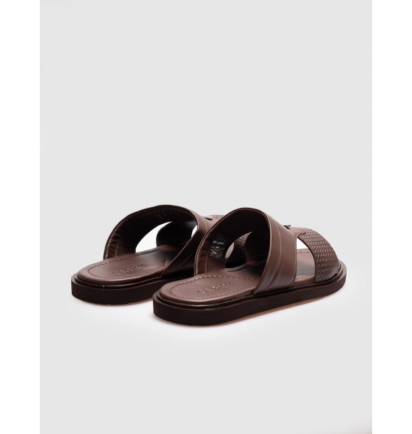 Натуральные кожаные коричневые мужские повседневные тапочки | Sumka