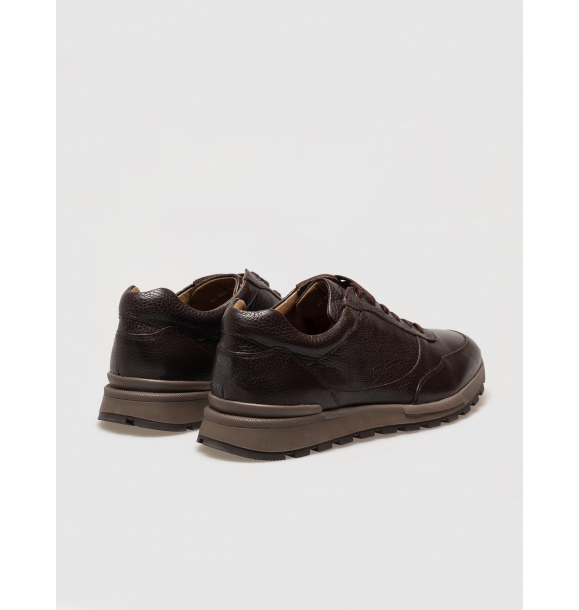 Натуральная кожа, коричневые мужские кроссовки на шнурках. | Sumka