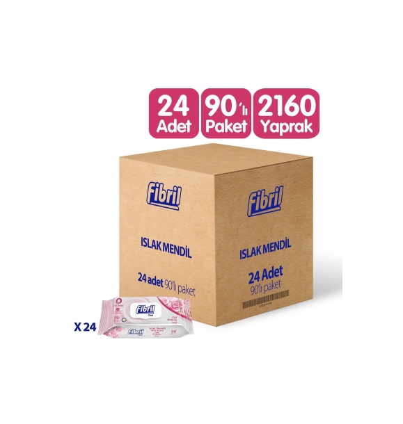 Влажные салфетки Fibril с ароматом розы, 24x90 штук в упаковке, 2160 листов. | Sumka