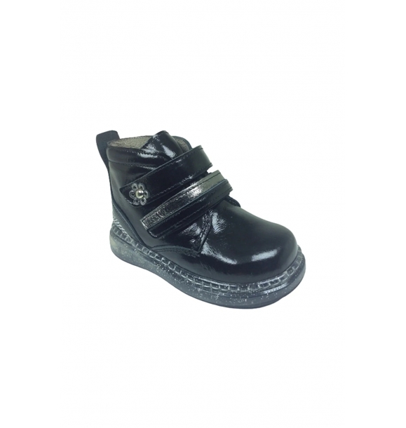 Детская черная кожаная ортопедическая анатомическая ботинка с липучкой. | Sumka