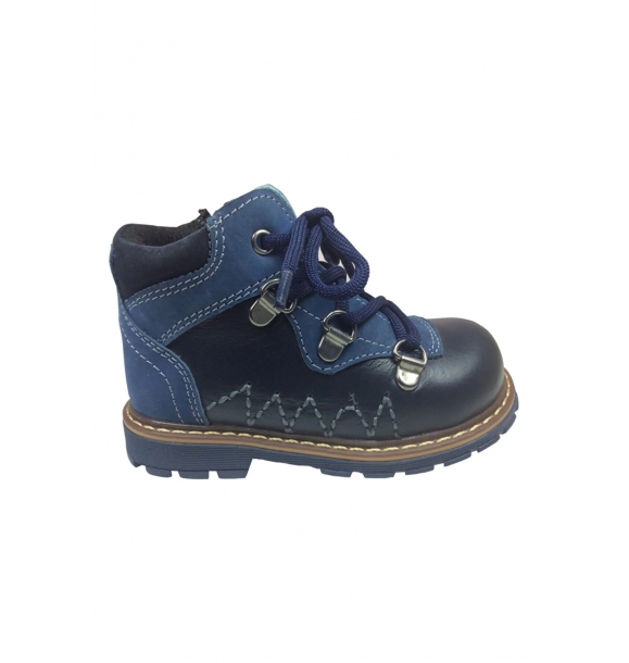 Ортопедические детские ботинки для мальчиков, синего цвета, из денима, с 100% кожаным верхом, с ортопедическими шнурками и молнией. | Sumka